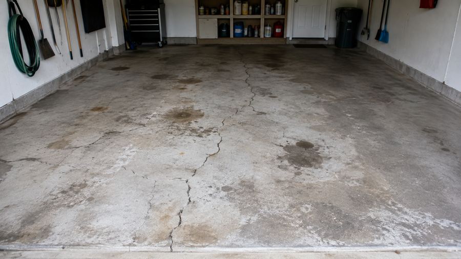 Cracked garage floor before epoxy restoration