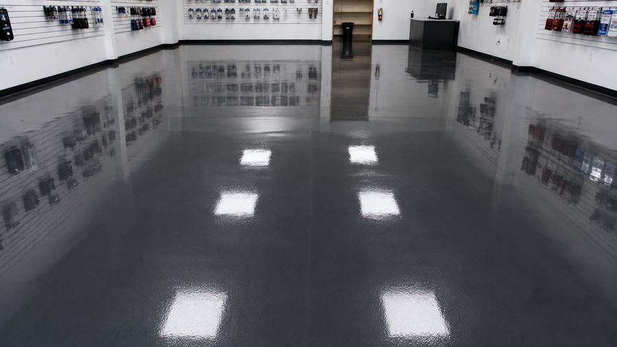 Retail floor after epoxy refinishing