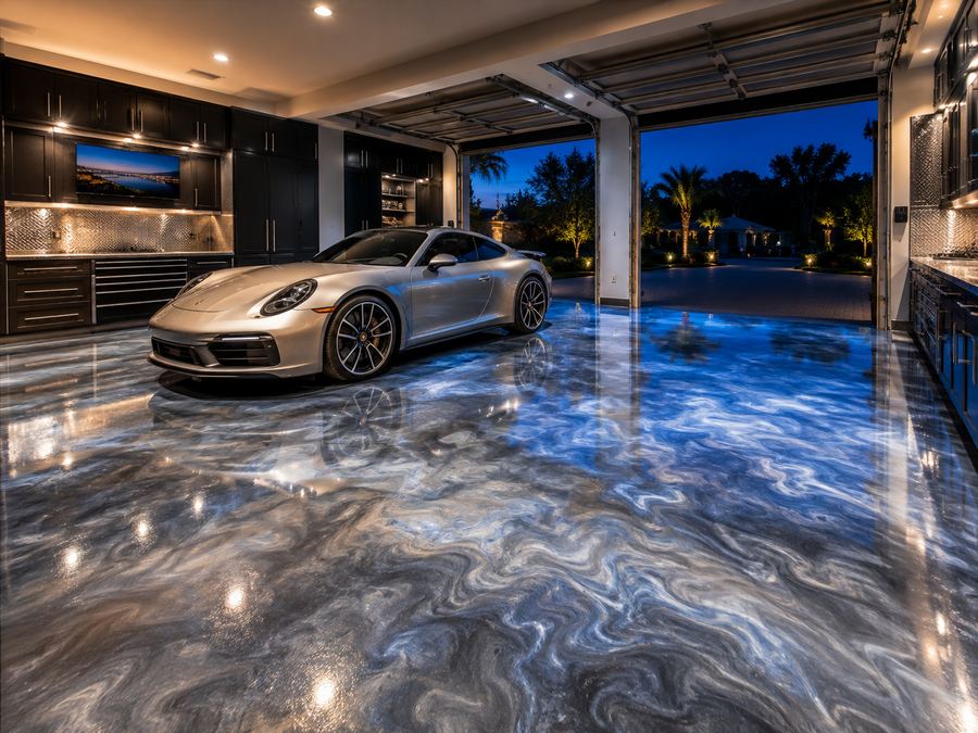 Metallic flake garage floor, Tampa, FL