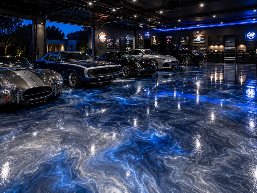 Collector's garage metallic epoxy floor, Clearwater, FL