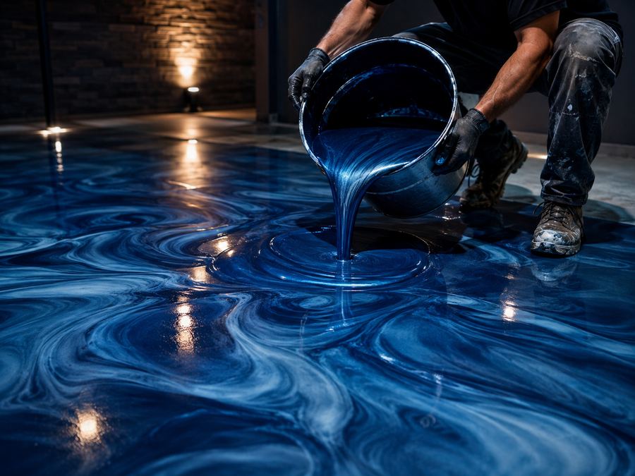 Custom blue metallic epoxy pour, Odessa, FL
