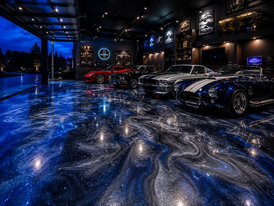 Collector's garage metallic epoxy floor, Clearwater, FL